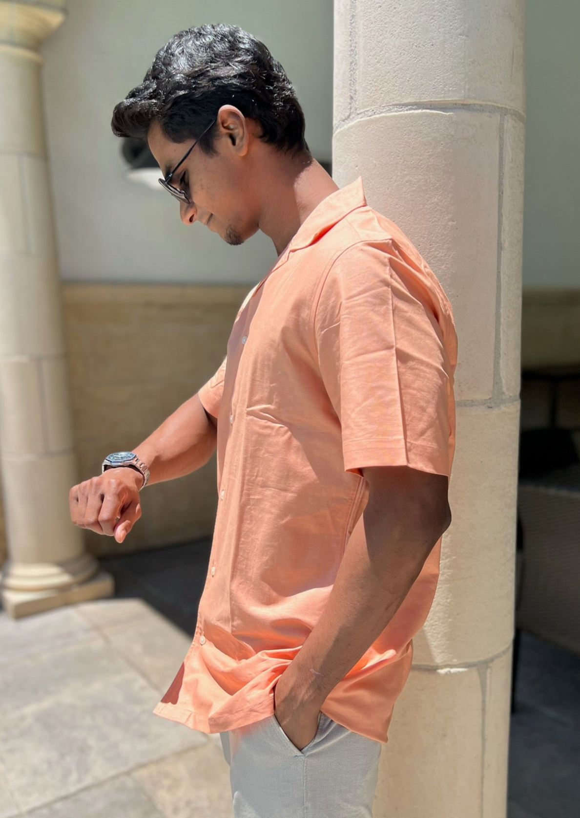 Mens Orange Linen Shirt