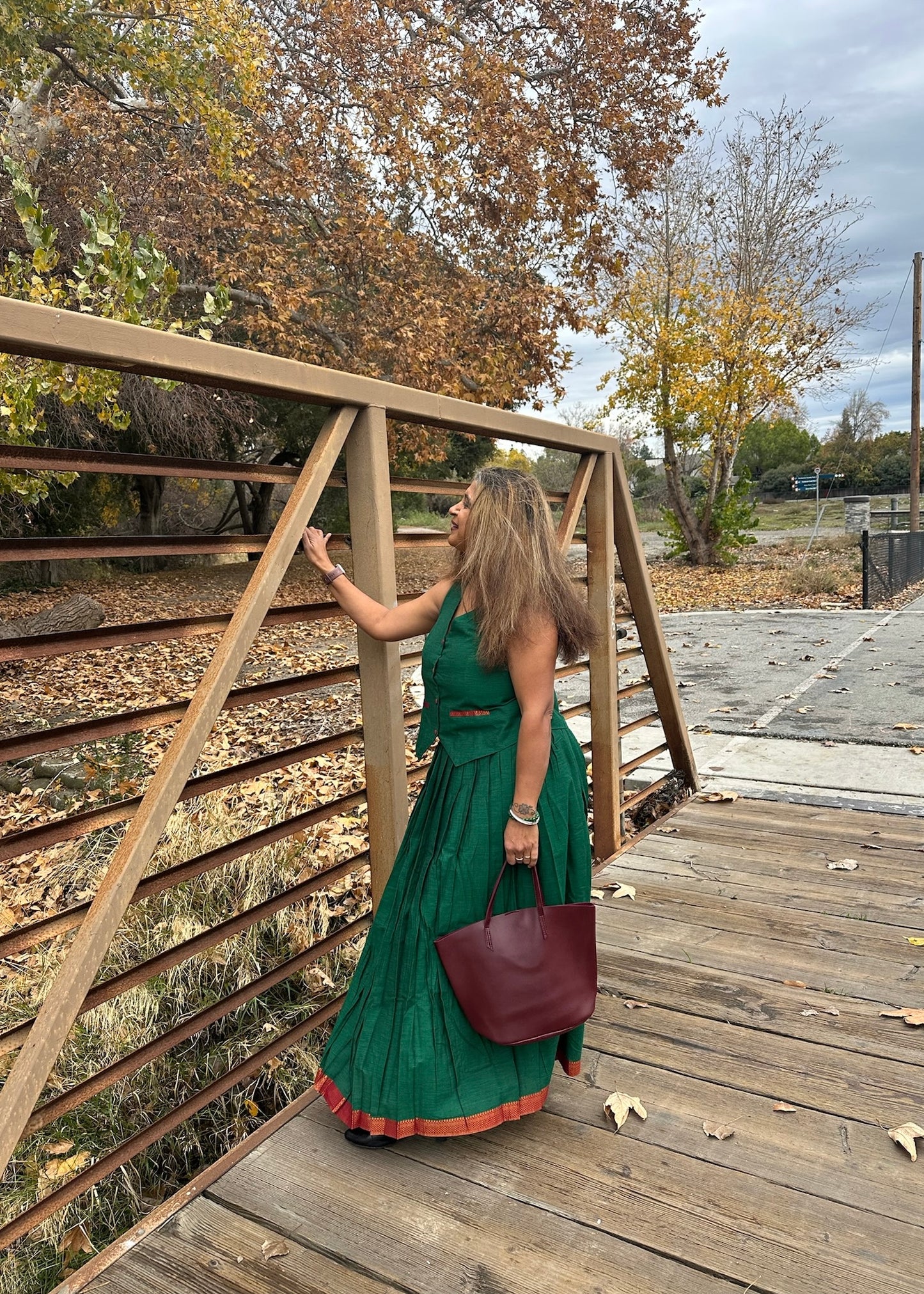 Green Mangalgiri Skirt-n-Vest Set