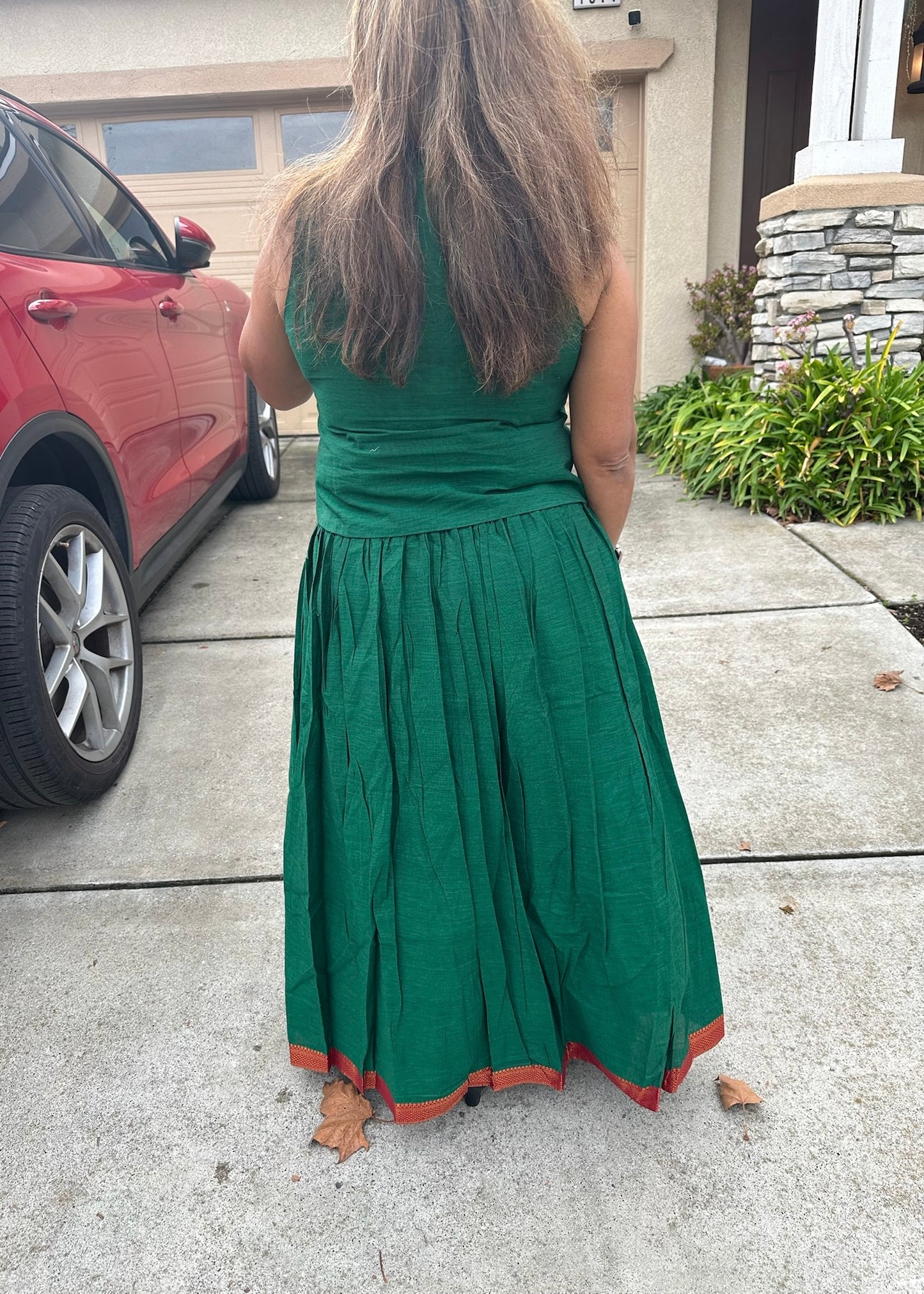 Green Mangalgiri Skirt-n-Vest Set