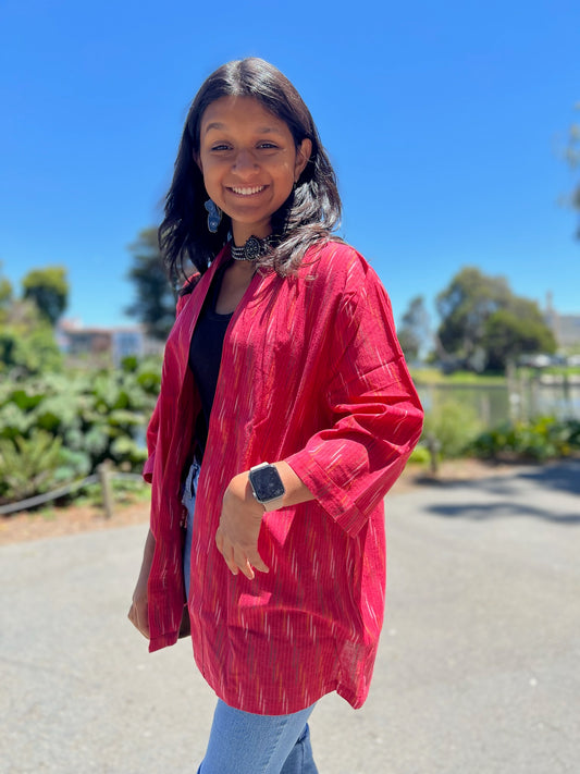 Cherry Spice - Women's Red Ikat Shirt Shrug