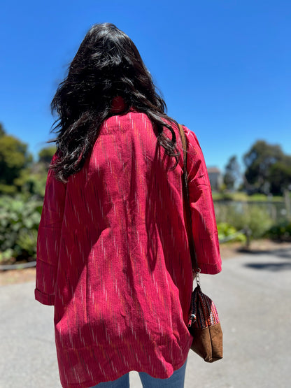 Cherry Spice - Women's Red Ikat Shirt Shrug