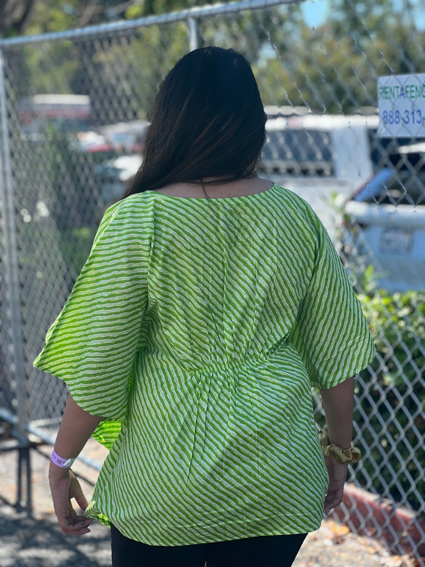 Emerald Blossom - Green Leheriya Handblock Kaftan Top